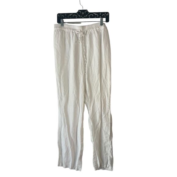 Ellen Tracy Size Medium Linen White Flowy Lightweight Straight Leg Pants - Picture 1 of 11
